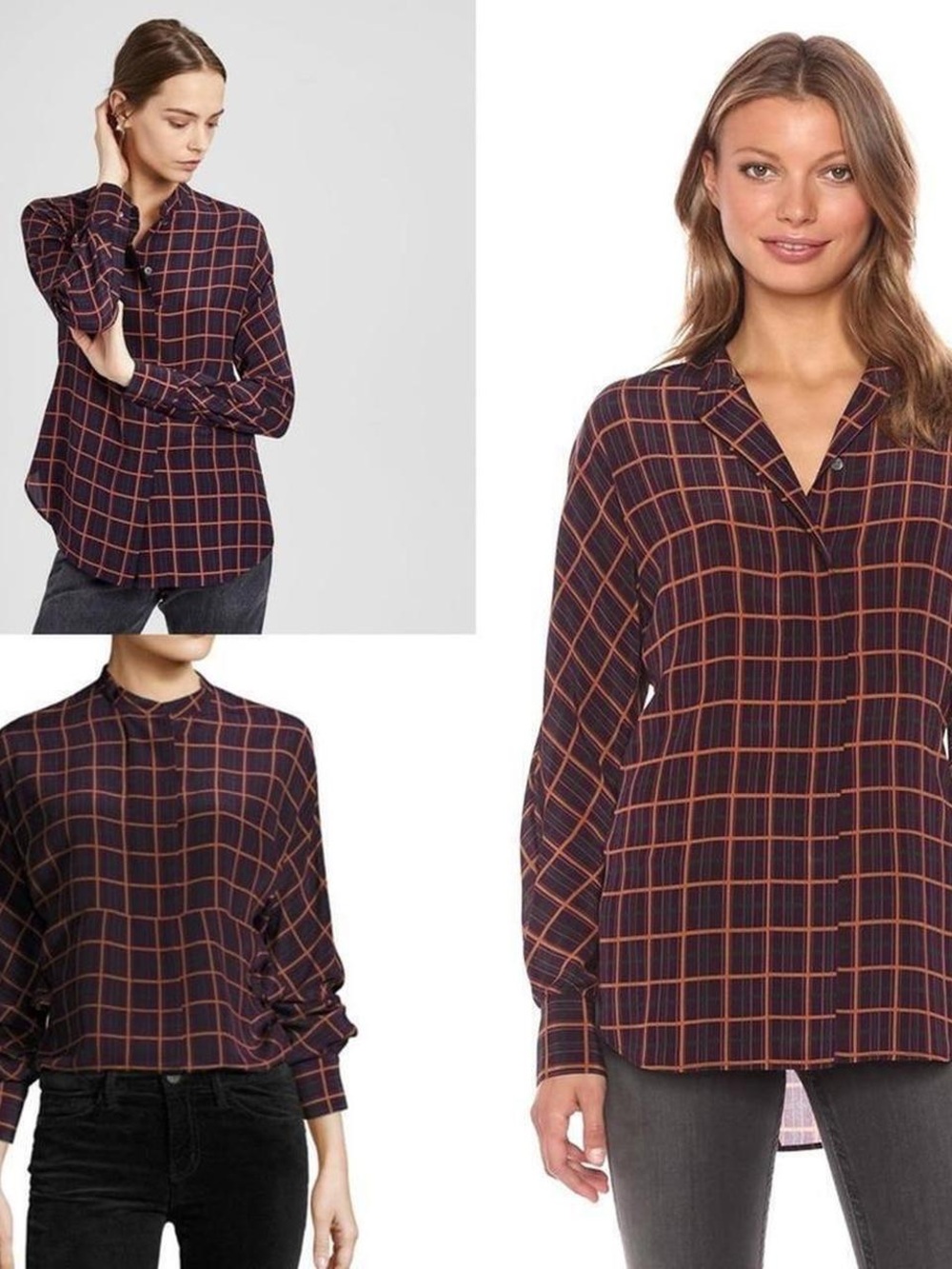 Theory blouse women’s medium multicolor plaid button down 100% Silk